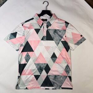 Stylish Pink and Gray Geometric Polo Shirt
